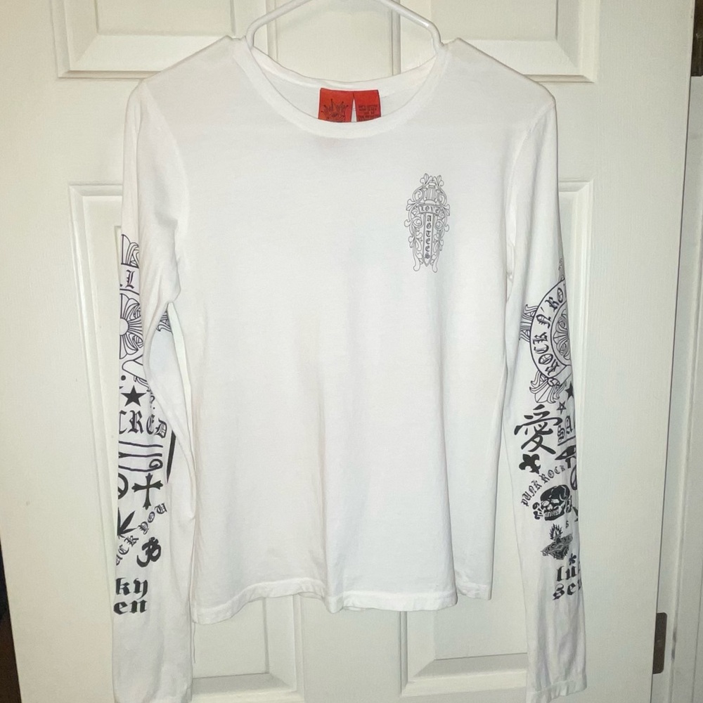 A&G by Amal Guessous White long sleeve T-shirt with Black wording & design